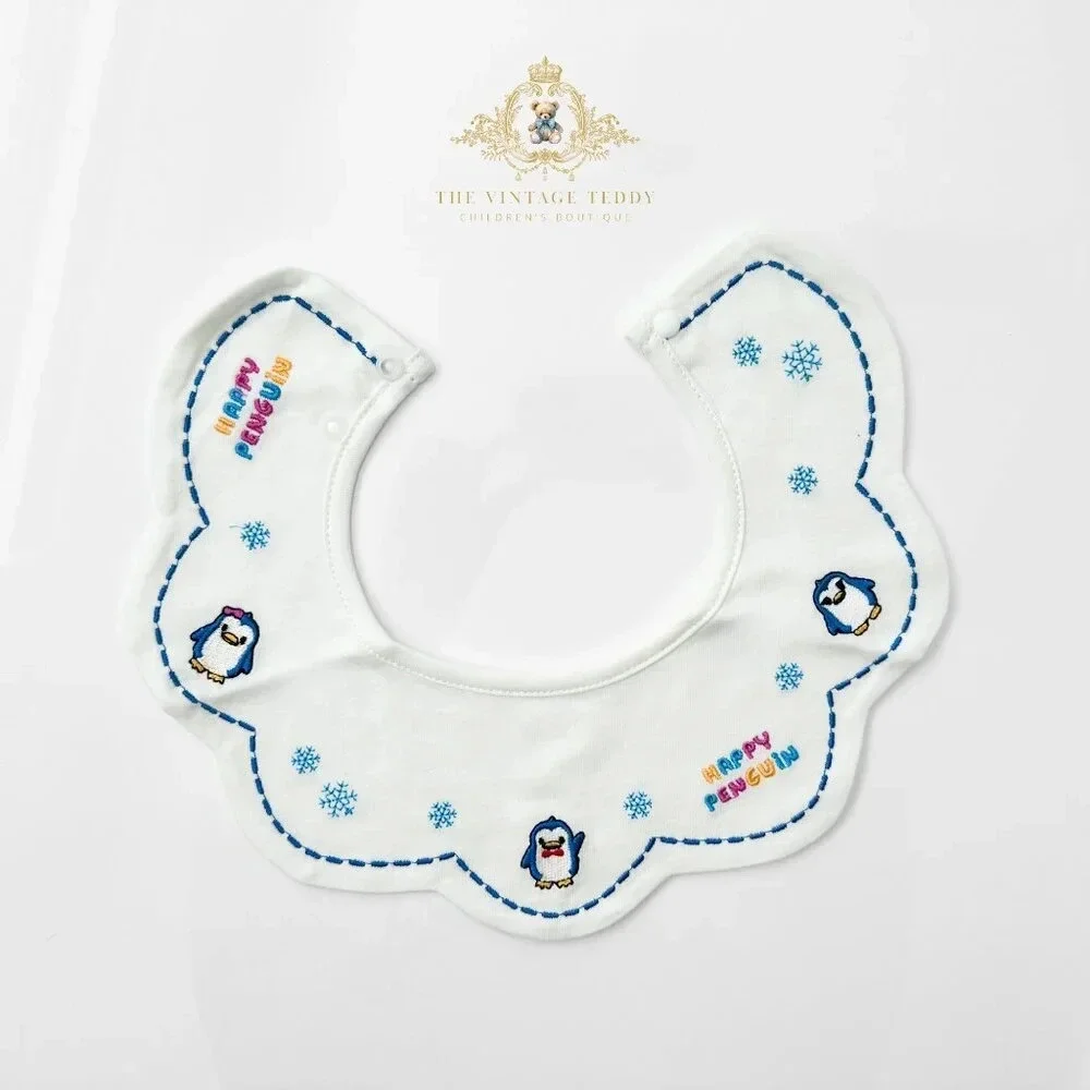 NWT Adorable Boutique Embroidered Baby Bibs Cute Happy Little Penguins Set of 3